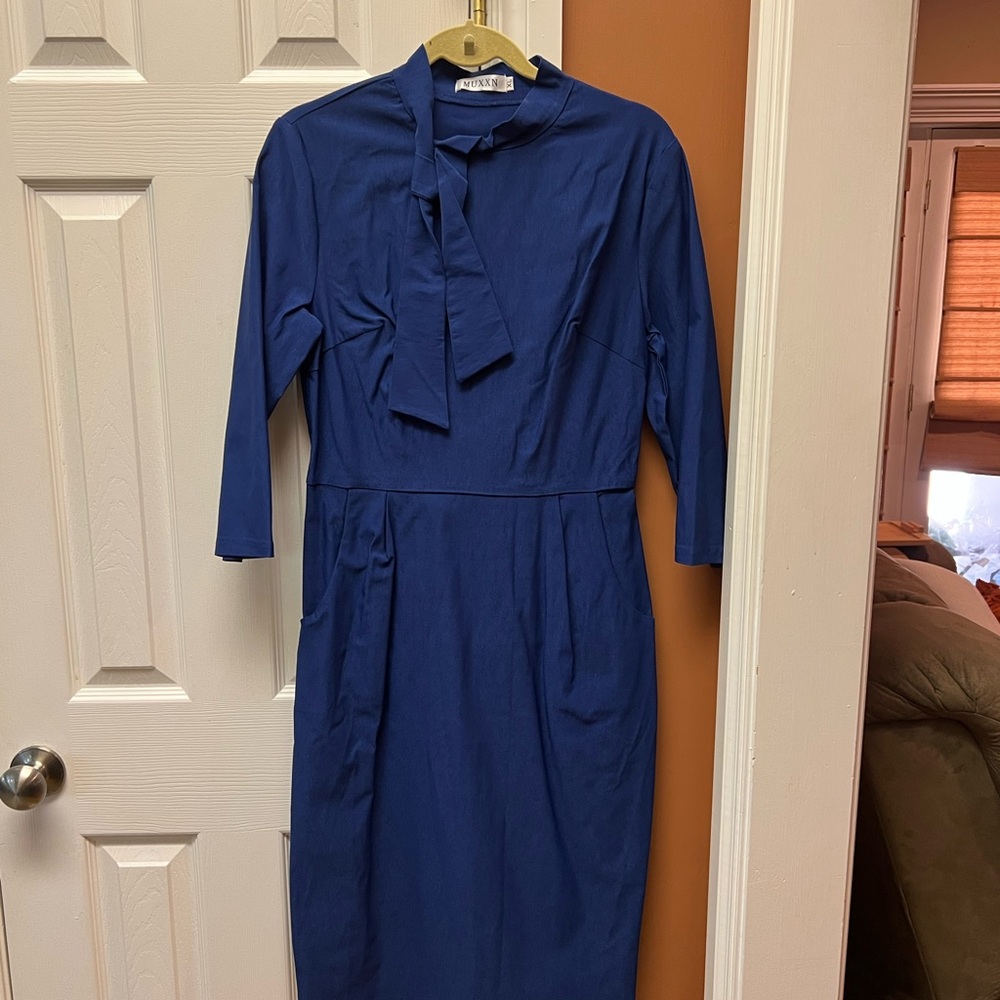 Elegant Long Sleeve Blue Dress